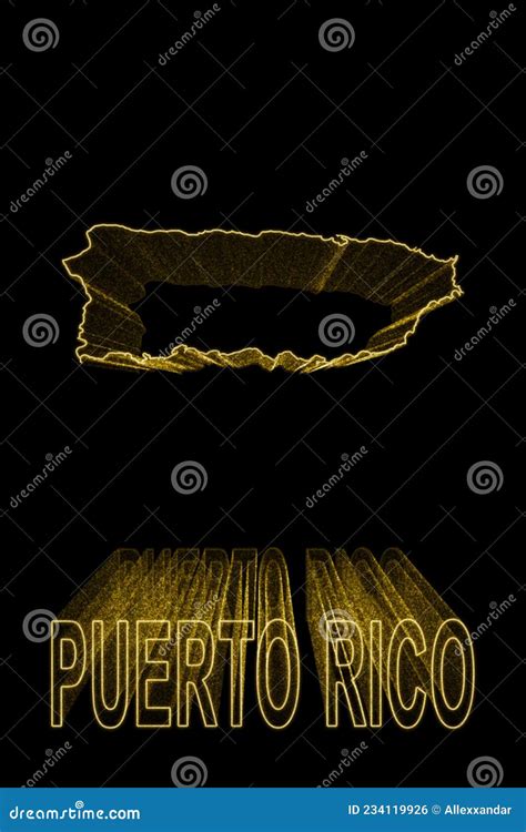 Map Of Puerto Rico Gold Map On Black Background Stock Illustration