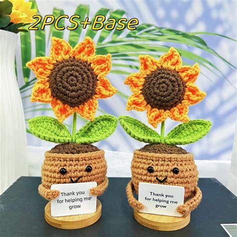 Handmade Crochet Mini Care Plants Emotional Support Sunflowers Positive