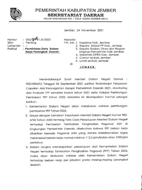 Permintaan Data Beban Kerja Perangkat Daerah Pdf