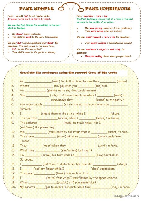 Past Simple And Past Continuous Worksheets