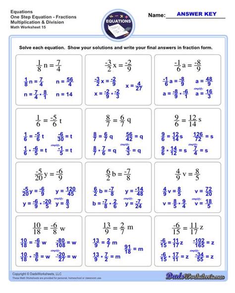 One Step Equations Worksheets Library