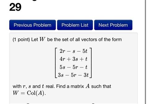 Solved 1 Point Let W Be The Set Of All Vectors Of The Form Chegg