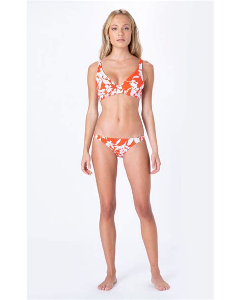 Orange Side Tie Scrunch Bikini Bottom In White Flowers Bottom Ripple