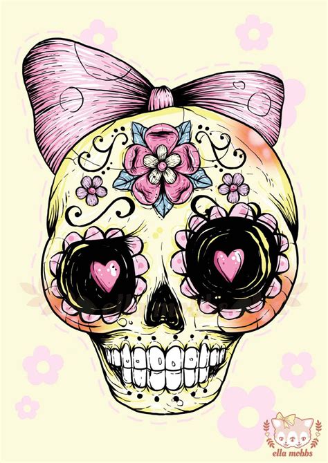 A4 Print Of A Yellow Sugar Skull Illustration By Ellamobbs On Etsy 20