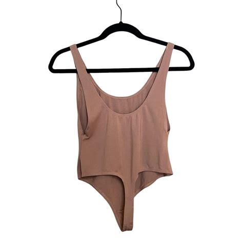 High Hip Low Cut Sleeveless Thong Tan Bodysuit Depop