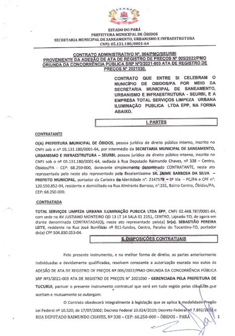 Contrato Administrativo Prefeitura Municipal De Bidos Gest O