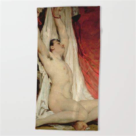 Male Nude With Arms Up Stretched Beach Towel By Homoerotic Art Society6