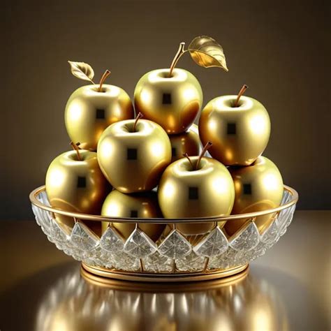 Metallic Gold Apples In A Crystal Pot High Quality