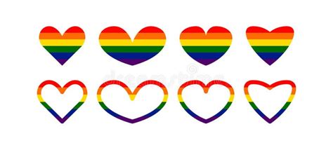 Pride LGBT Heart Vector Icon Set Lesbian Gay Bisexual Transgender Concept Love Symbol