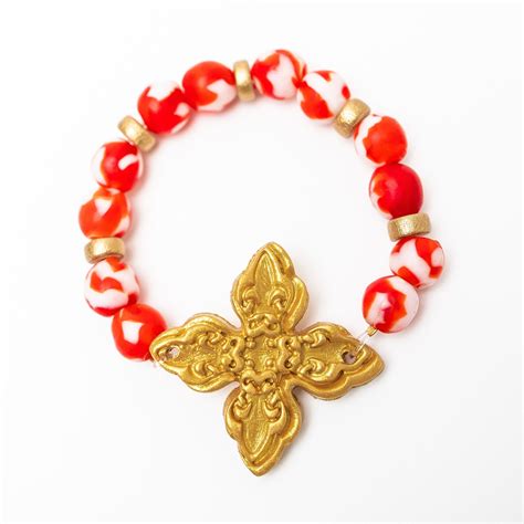 Red and White African Glass with Kait Cross – Hidden Truth Jewelry