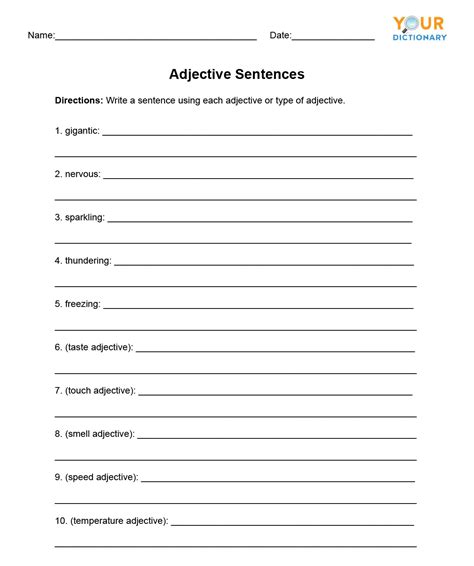 Order Of Adjectives In Sentences Worksheets K5 Learning Ordering