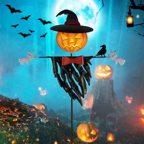 Solar Halloween Decoration Yard Stake 47 Solar Lighted Metal Pumpkin