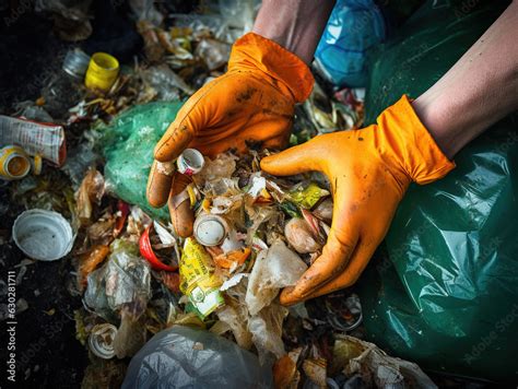 Waste Sorting A Close Up Of Hands Sorting Through Waste Highlighting