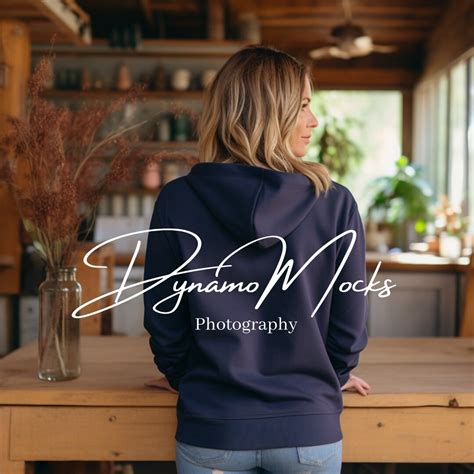 Navy Gildan 18600 Mockup Navy Back Zip Up Hoodie Mockup Female Back