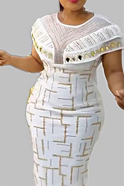 Elegant Hot Drill O Neck Short Sleeve One Step Skirt Formal Party Evening Plus Size Mesh Bodycon