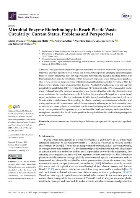 Pdf Microbial Enzyme Biotechnology To Reach Plastic Waste Circularity