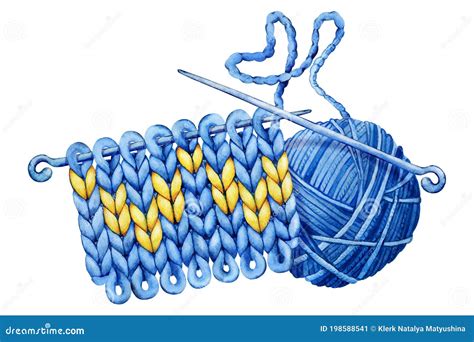 Knitted Fabric With A Pattern Knitting Needles A Ball Of Yarn