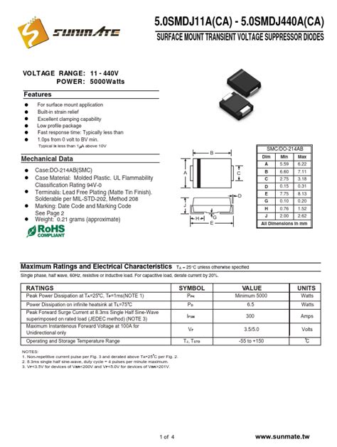 Smdj Ca Sunmate Diode Hoja De Datos Ficha T Cnica Distribuidor