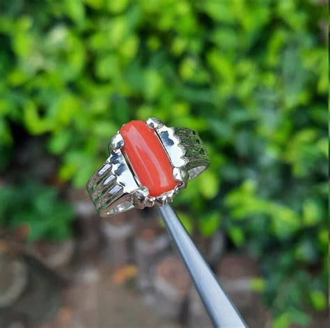 Red Coral Ring Men Natural Marjan Stone Ring in 925 Silver - Etsy