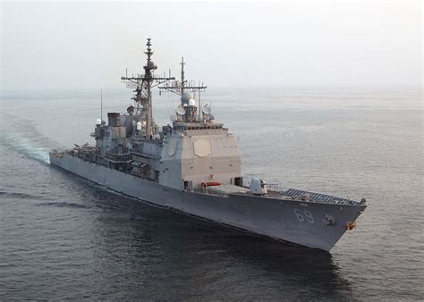 Starboard Bow View Of The Us Navy Usn Ticonderoga Class Guided