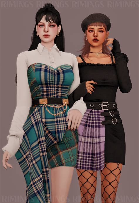 RIMINGS Tartan Outfit Set RIMINGS Outfit Set Sims 4 Mods Clothes