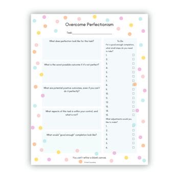 Overcome Perfectionism Worksheet Cute Pastel Confetti Procrastination