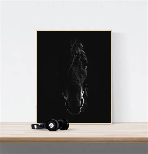 Horse Print Black and White Printable Wall Art of a Black | Etsy