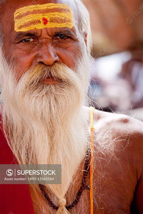 Hindu Sadhu Holy Man With Traditional Markings Of Symbol Of Shiva In