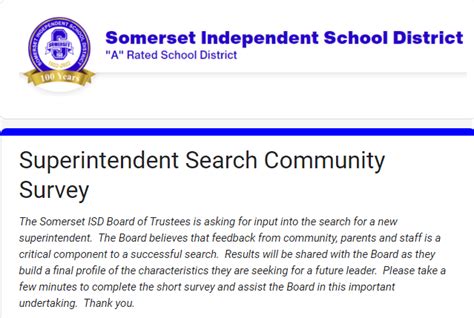 Superintendent Search Community Survey Somerset Independent School District