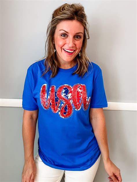 Blue Usa Sparkle T Shirt Denim And Honey Boutique