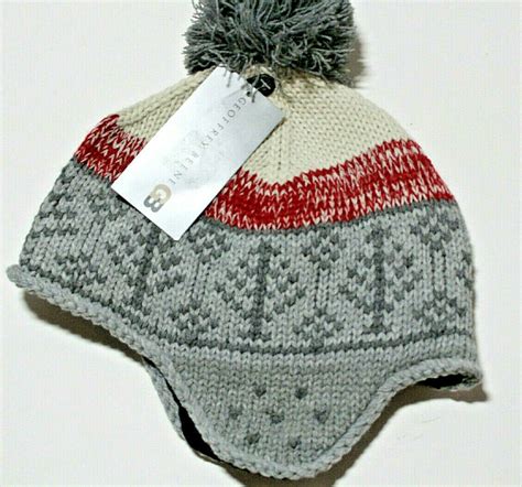 Nwt Geoffrey Beene Men Gray Red Knit Hat Winter Cap Beanie One Size