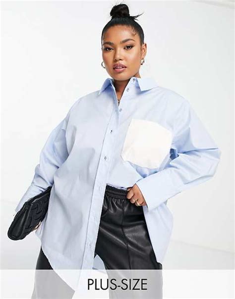 River Island Plus Oversized Shirt In Light Blue Asos