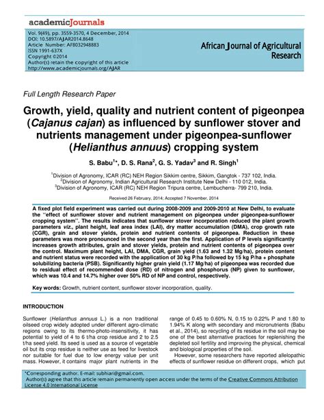 Pdf African Journal Of Agricultural Research