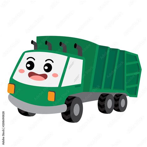 Garbage Truck transportation cartoon character perspective view isolated on white background ...