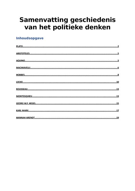 Samenvatting Geschiedenis Van Het Politieke Denken Studeersnel