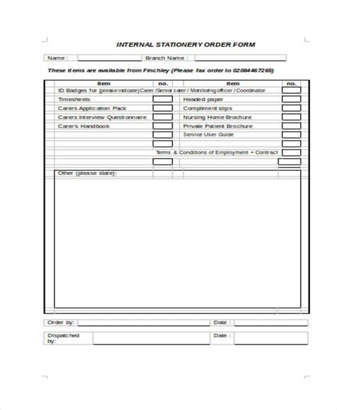 6 Stationery Order Templates Word Pdf