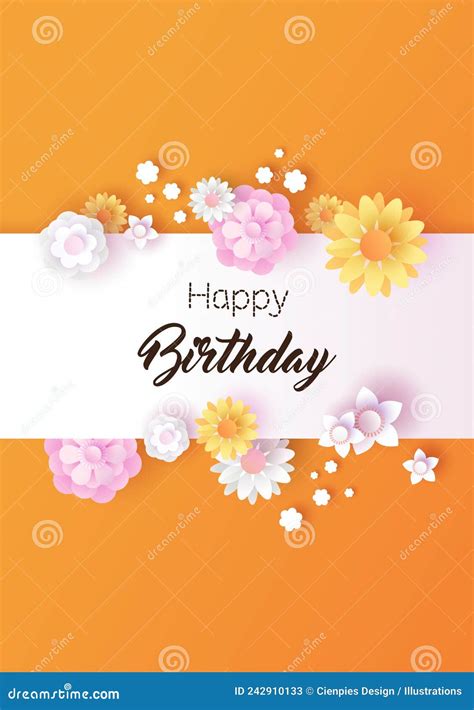 Happy Birthday Pink Flower Card For Women Stock Vector Illustration