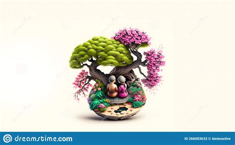 3d Render Clay Modeling Of Japanese Couple Sitting In Bonsai Stock Illustration Illustration