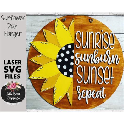 Sunflower Sunrise Sunburn Sunset Repeat Round Wood Sign Door Hanger