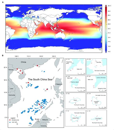 | The range of coral reef distribution and sampling areas in the South ...