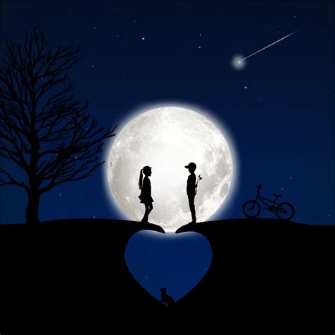 Children, silhouettes, love, moon, romance, HD phone wallpaper | Peakpx