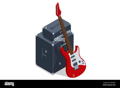 Isometric Realistic Electric Guitar Acoustic And Electric Guitar