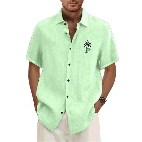 Qwertyu Mens Short Sleeve Cuban Camp Guayabera Shirt Linen Cotton Beach