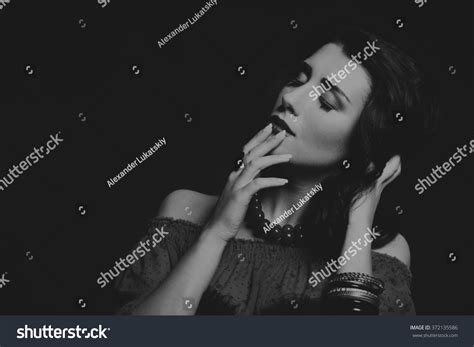 Gorgeous Brunette Red Black Dress Stock Photo Shutterstock