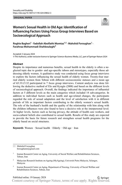 Womens Sexual Health In Old Age Identification Of Influencing Factors