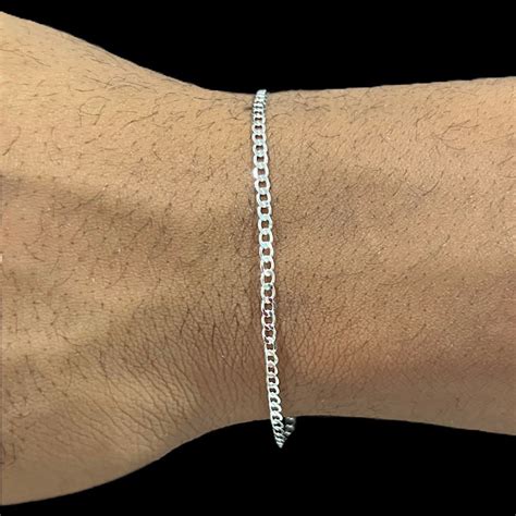 Pulseira Masculina Banhado A Prata Grumet Fina Mm Laminada