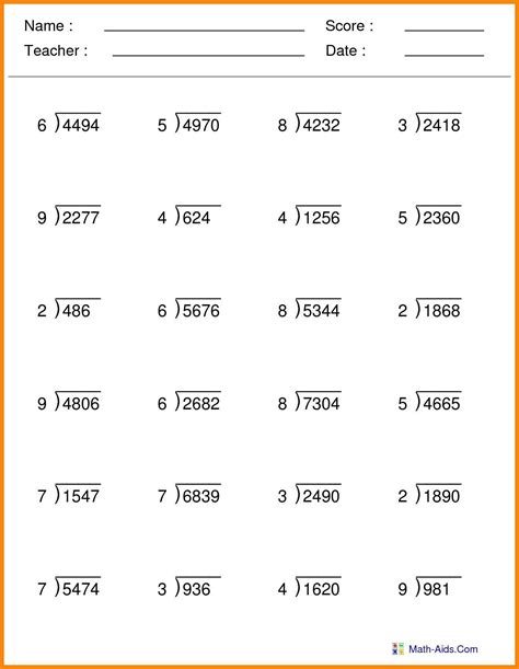 Free Printable Division Sheets