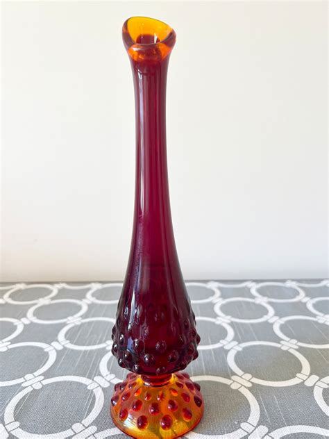 Vintage Fenton Ruby Red Amberina Hobnail Swung Bud Vase Etsy