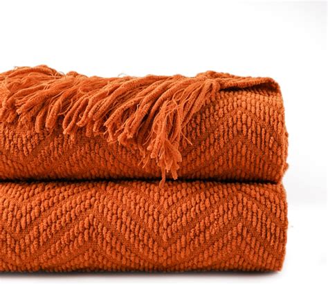 Battilo Home Burnt Orange Throw Blanket For Couch Knit Halloween