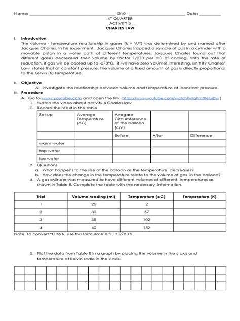 Activity 3 Charles Law Pdf Gases Temperature